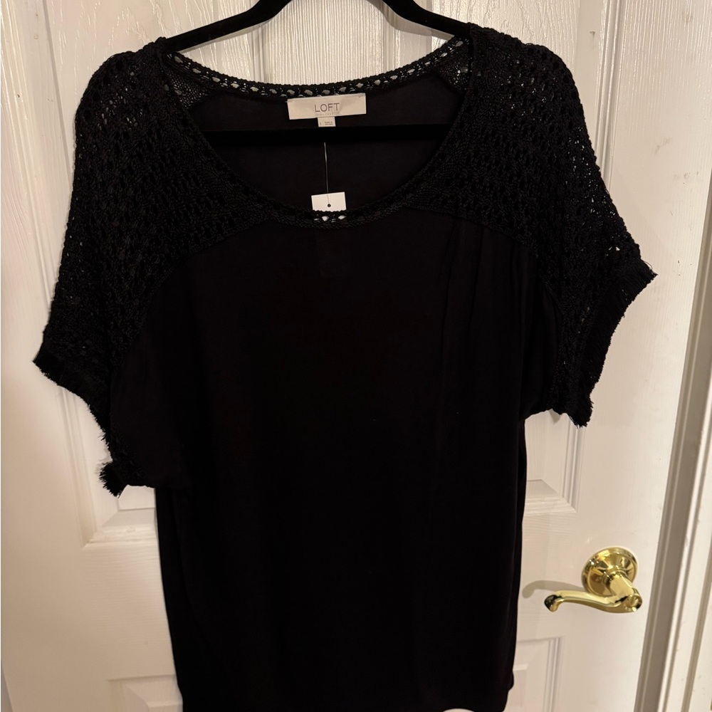 LOFT Elegant Black Knit Sleeve Blouse